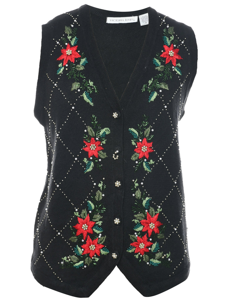 Embroidered Christmas Vest - L