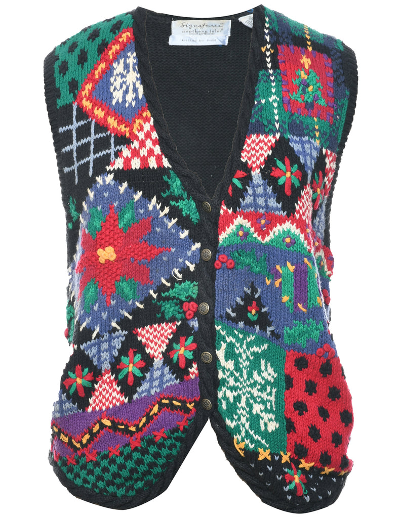 Embroidered Christmas Vest - L