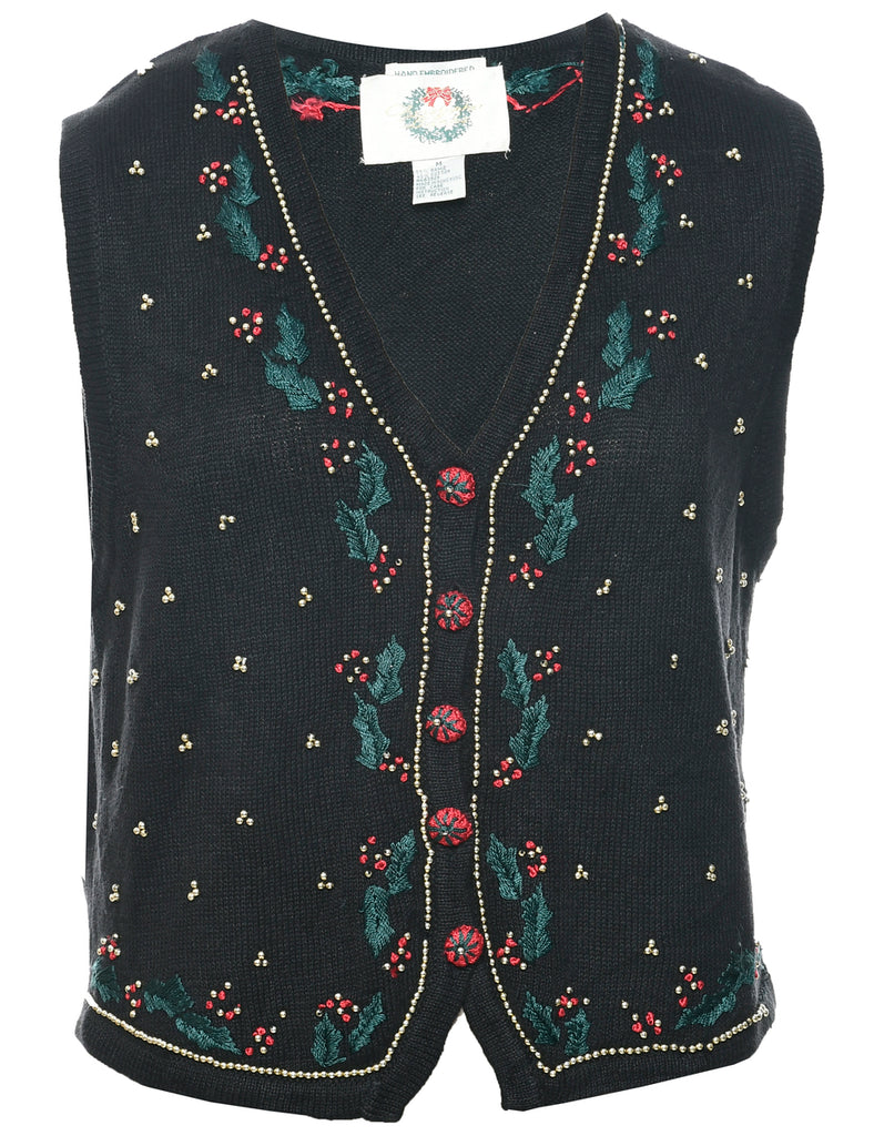 Embroidered Christmas Vest - M