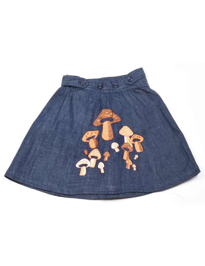 Embroidered Dark Wash Mini Mushroom Skirt - 4 YEARS