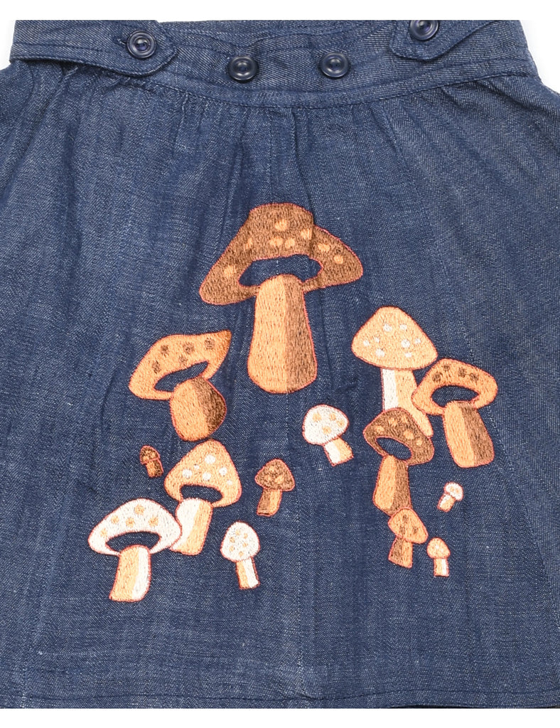 Embroidered Dark Wash Mini Mushroom Skirt - 4 YEARS