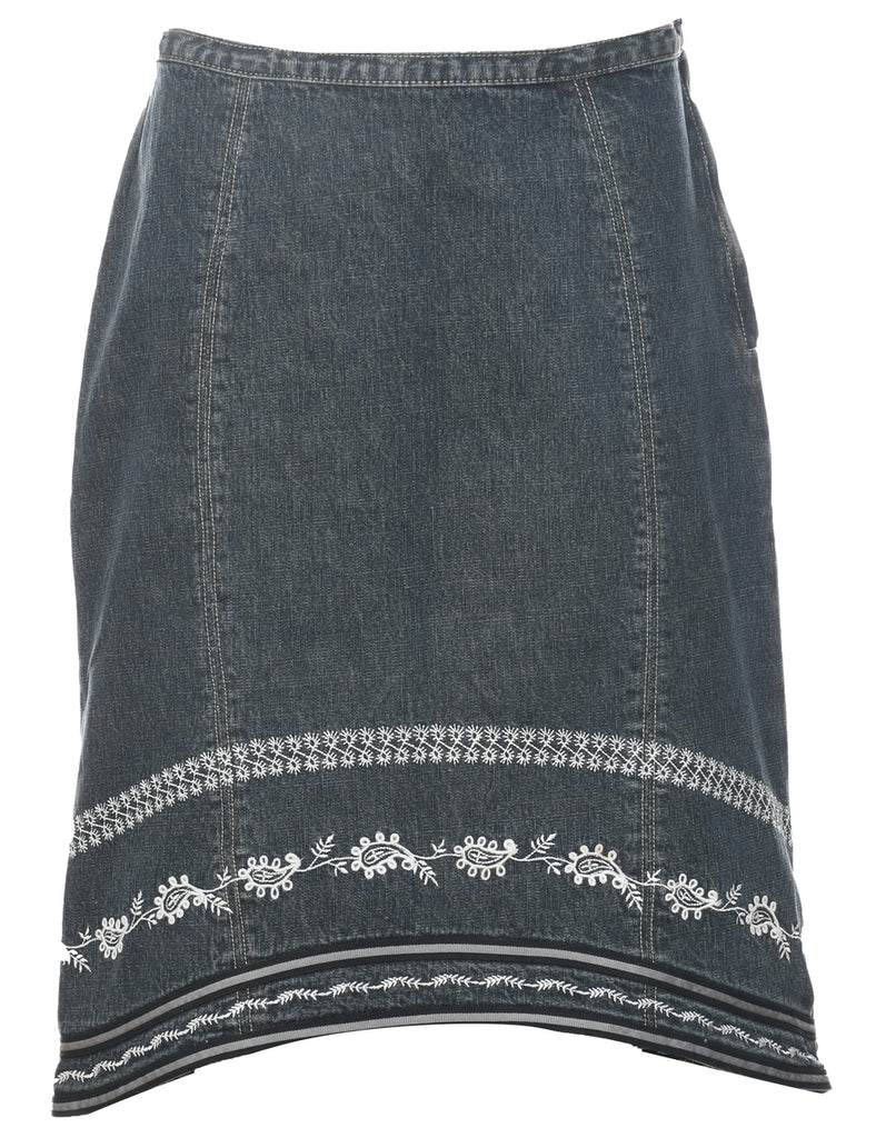 Embroidered Denim Midi Skirt - M