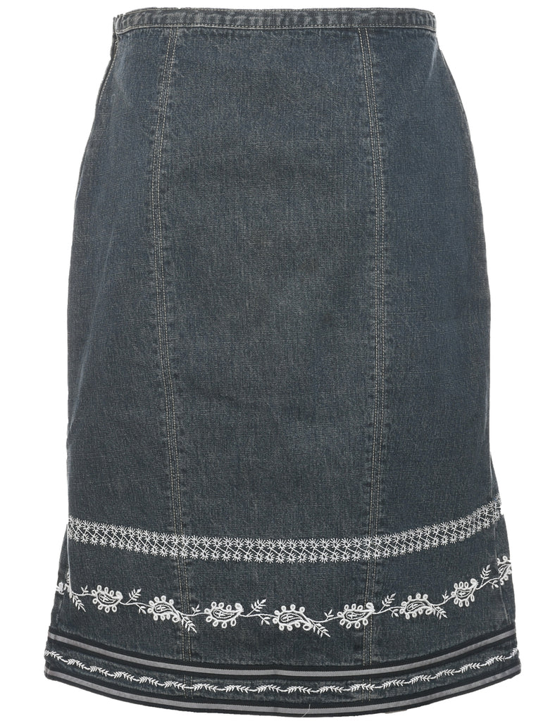 Embroidered Denim Midi Skirt - M