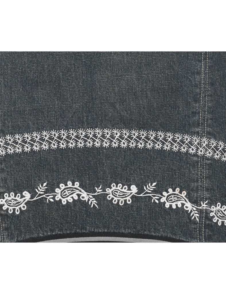 Embroidered Denim Midi Skirt - M