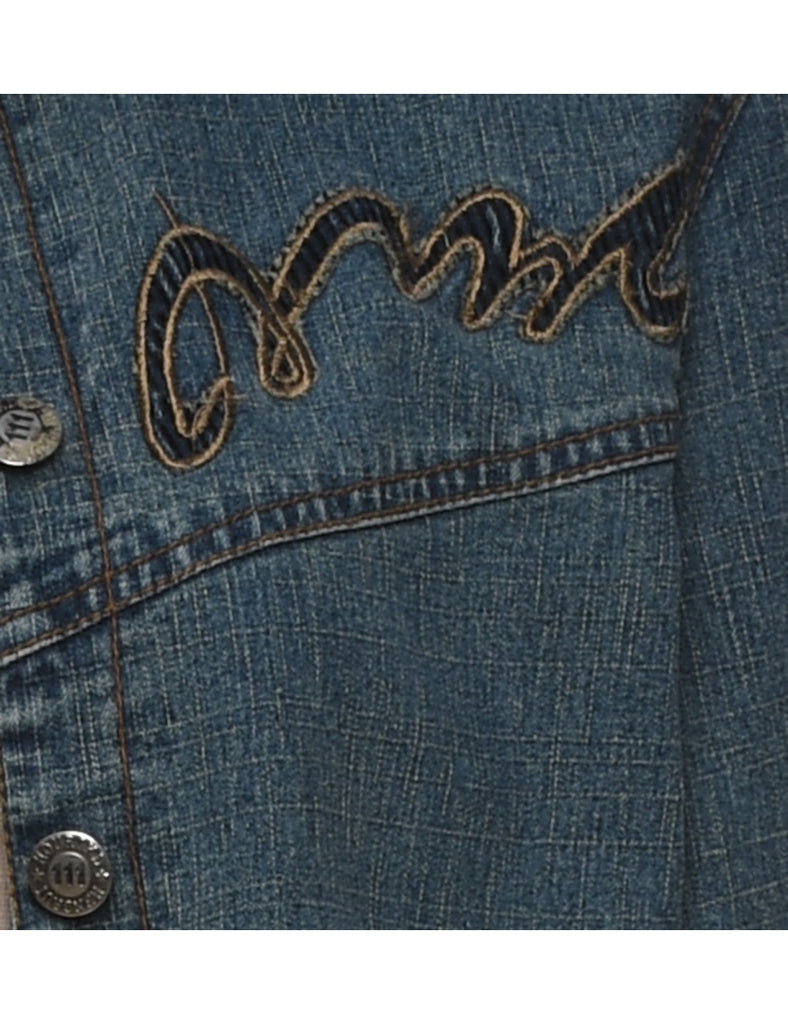 Embroidered Faded Wash Y2K Denim Jacket - M