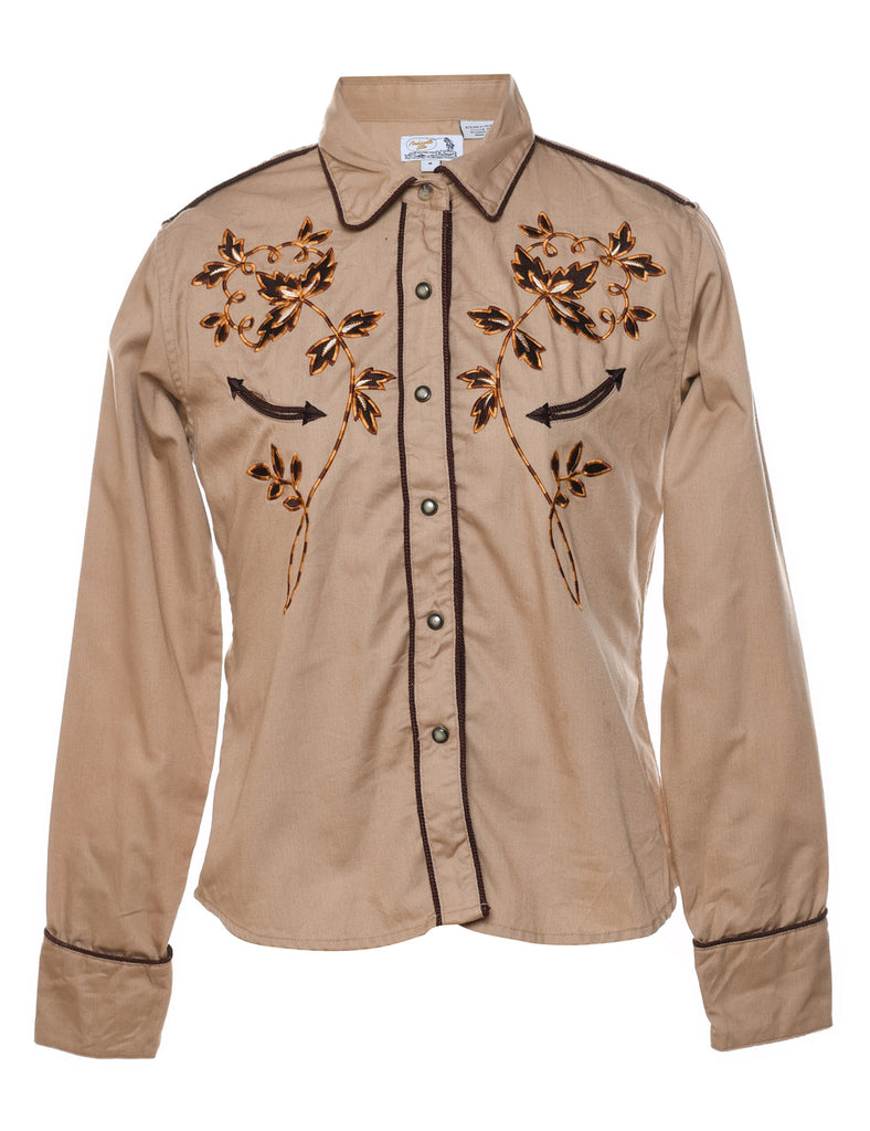 Embroidered Floral Print Western Shirt - M