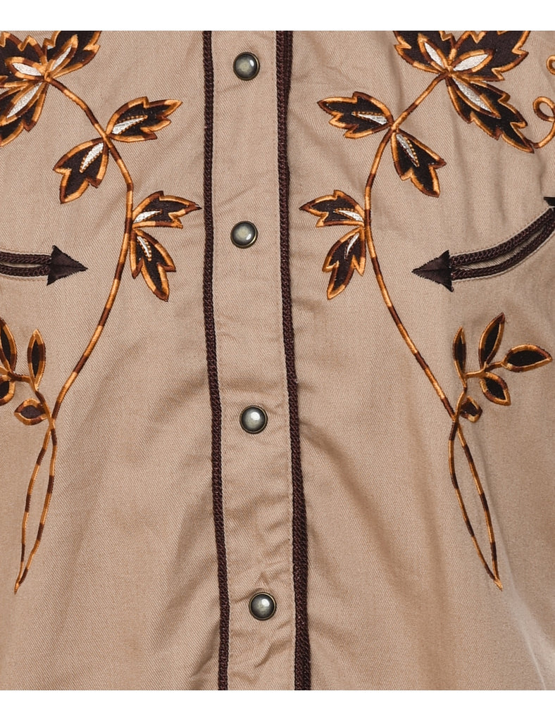 Embroidered Floral Print Western Shirt - M