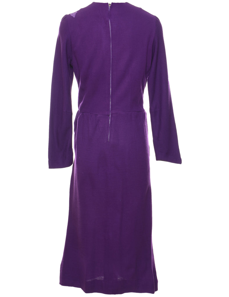 Embroidered Purple Sequined Long-Sleeve Dress - M