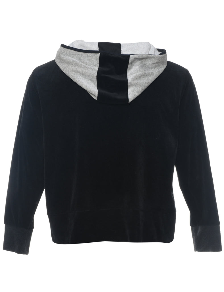 Erika Velvet Hooded Black & Grey Contrast Track Top - L