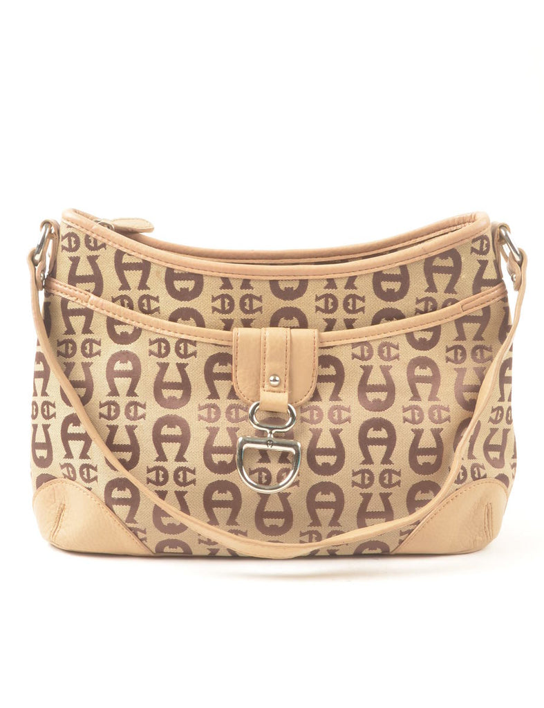 Etienne Aigner Light Brown & Beige Patterned Silver Detail Shoulder Bag - M