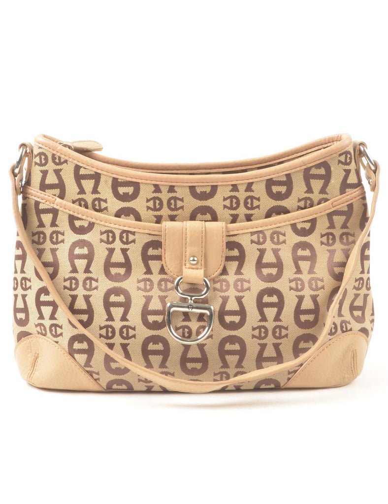 Etienne Aigner Light Brown & Beige Patterned Silver Detail Shoulder Bag - M