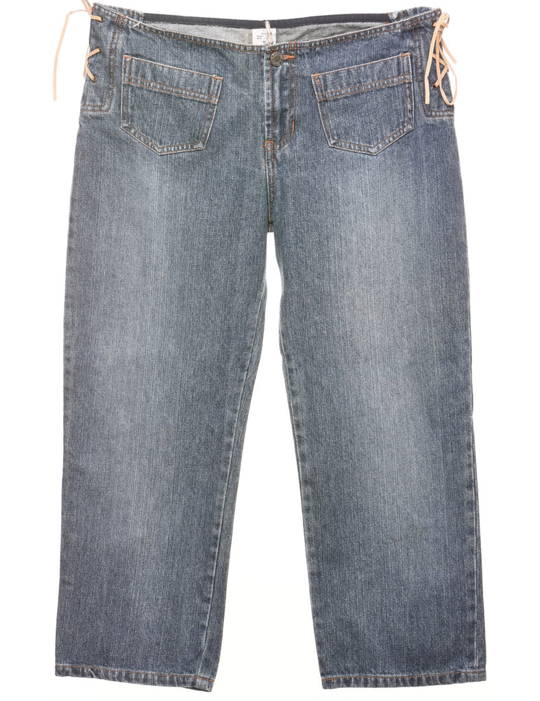 Faded Wash Cropped Y2K Lace-Up Detail Jeans - W32 L23