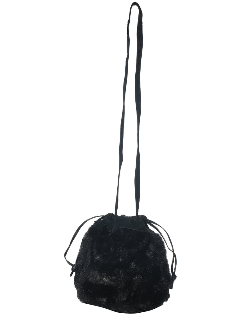 Faux Fur Black Bucket Bag - M