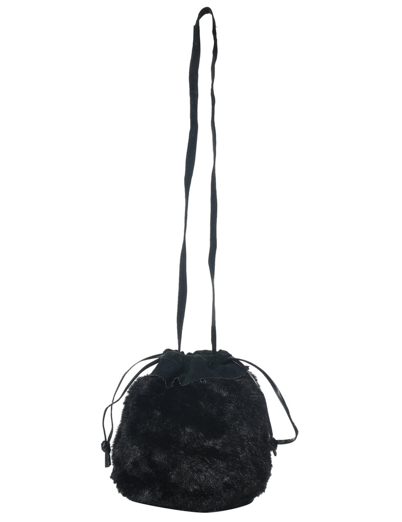 Faux Fur Black Bucket Bag - M