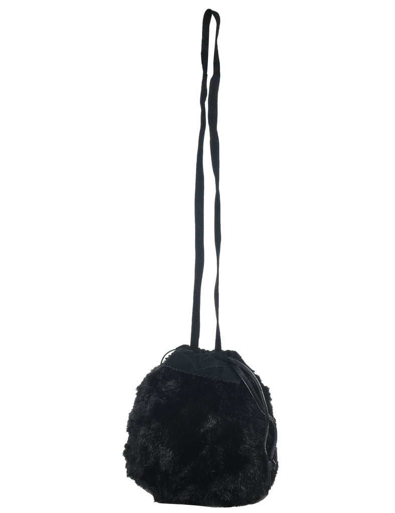 Faux Fur Black Bucket Bag - M