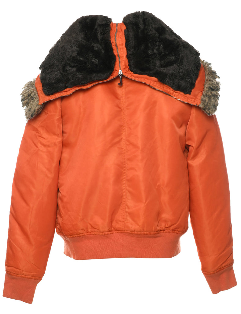 Faux Fur Trim Orange Ski Jacket - M