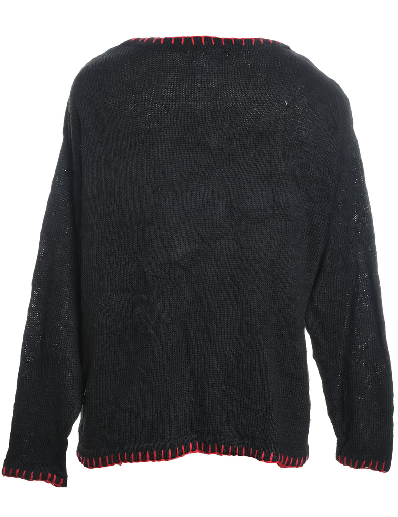 Festive Design Black Sparkly Embroidered Christmas Cardigan - M