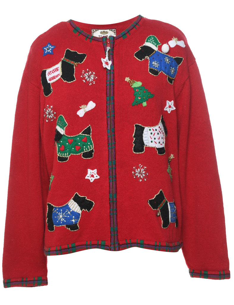 Festive Print Christmas Cardigan - L