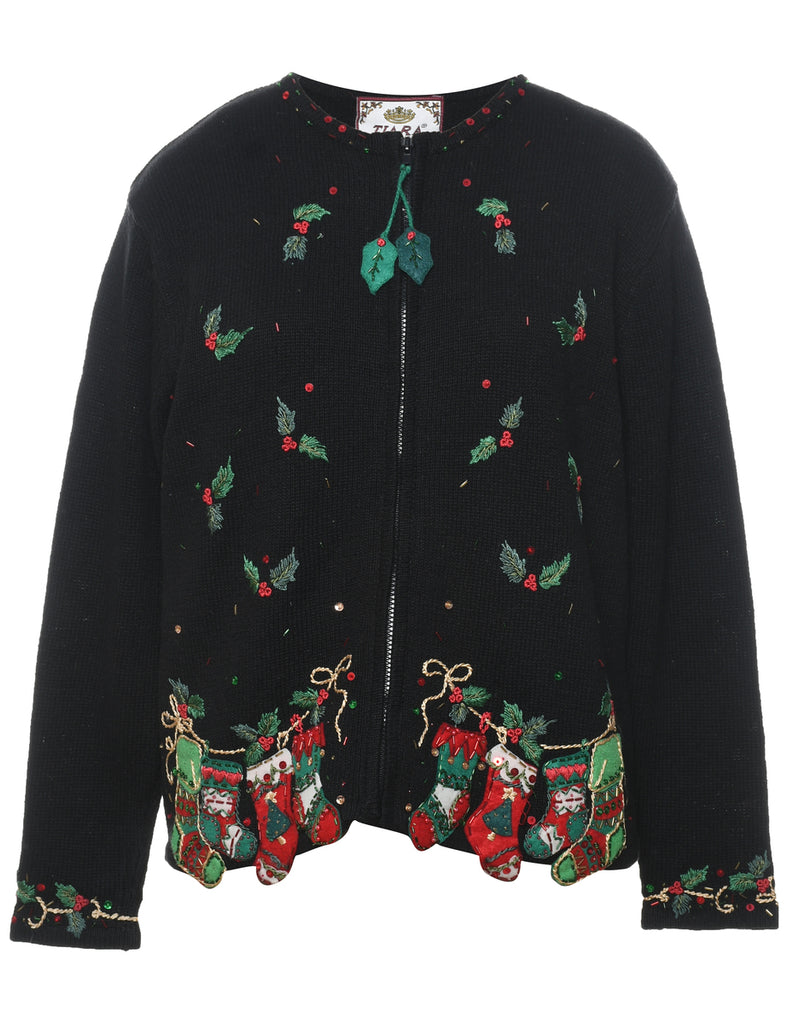 Festive Print Christmas Cardigan - M