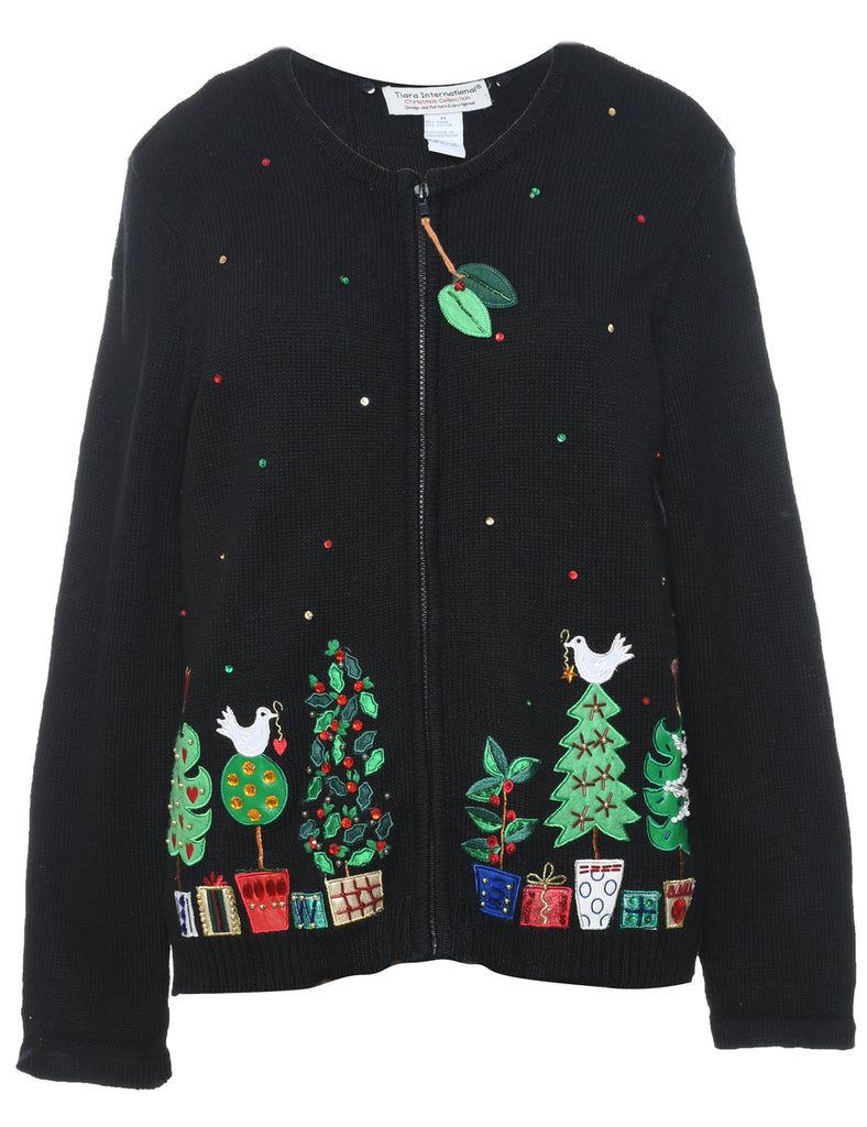 Festive Print Christmas Cardigan - M