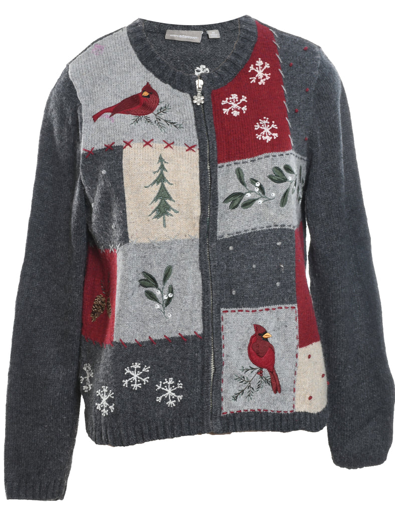 Festive Print Christmas Cardigan - M