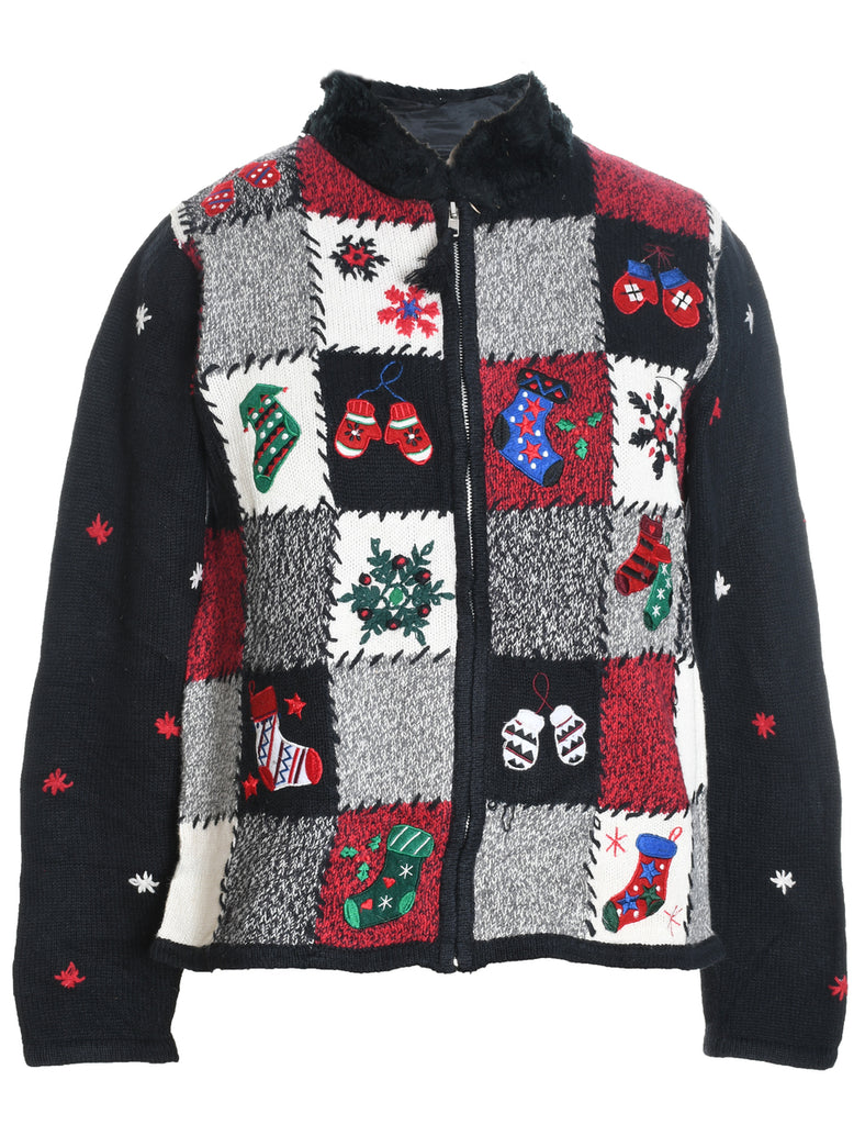 Festive Print Christmas Cardigan - S