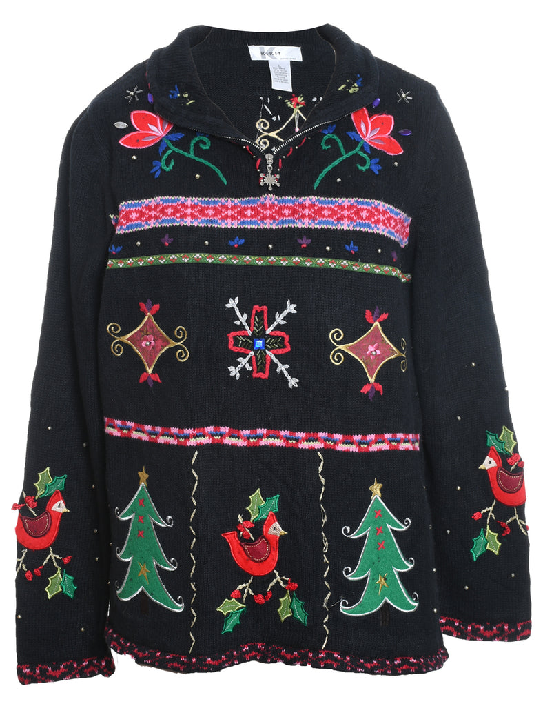 Festive Print Christmas Cardigan - L