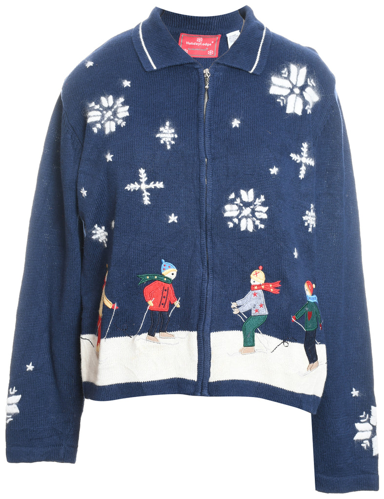 Festive Print Christmas Cardigan - M