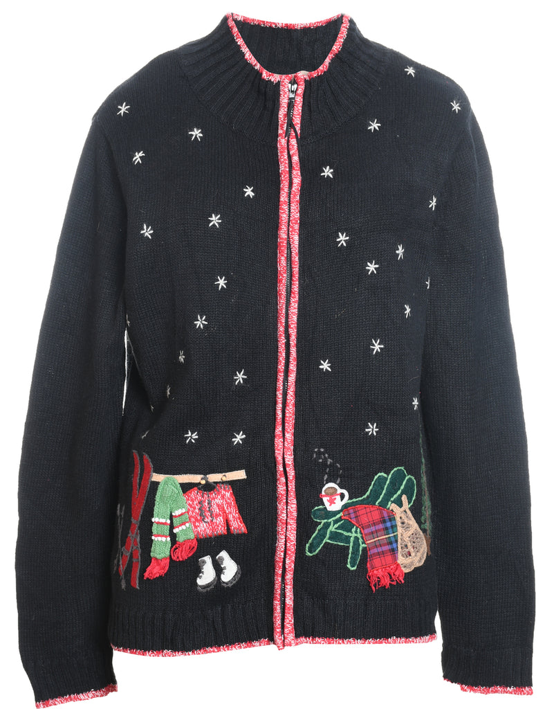 Festive Print Christmas Cardigan - L