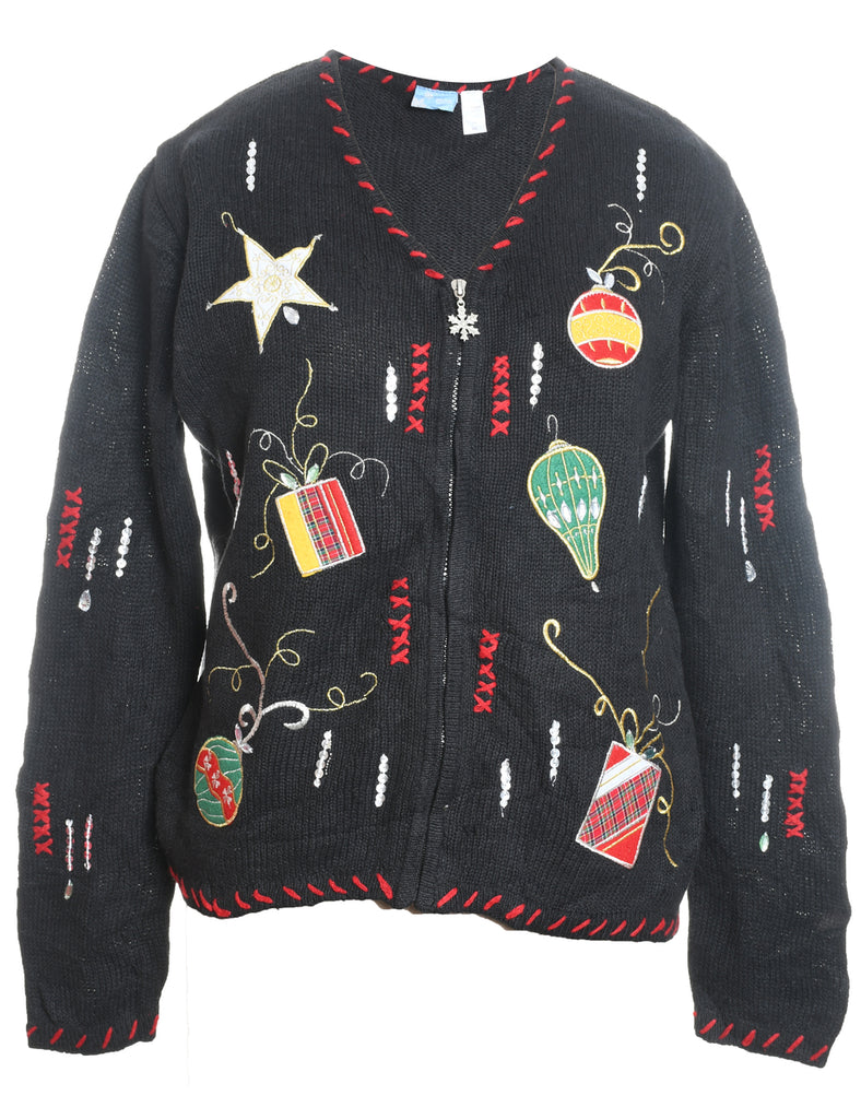 Festive Print Christmas Cardigan - S