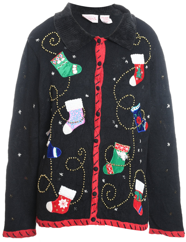 Festive Print Christmas Cardigan - L