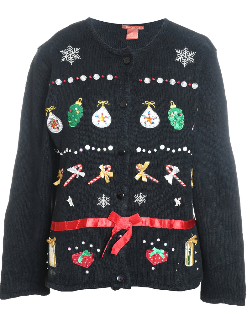 Festive Print Christmas Cardigan - M