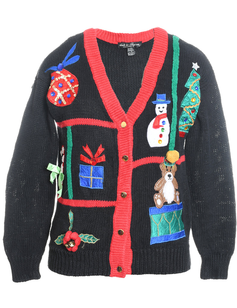 Festive Print Christmas Cardigan - M