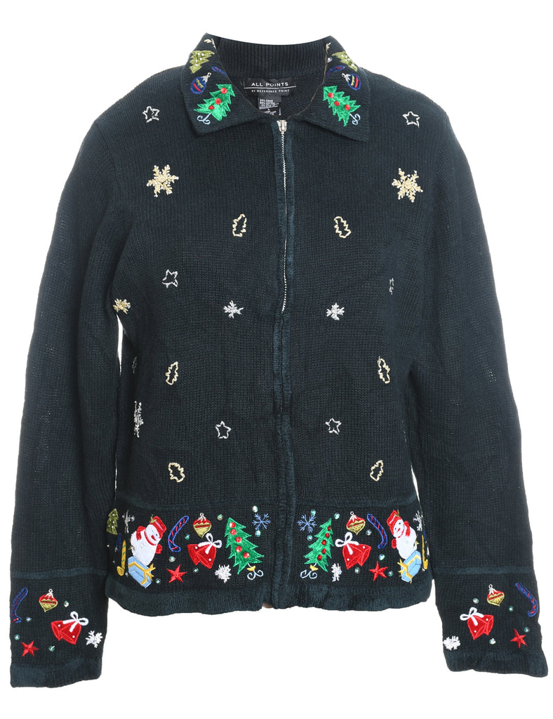 Festive Print Christmas Cardigan - L