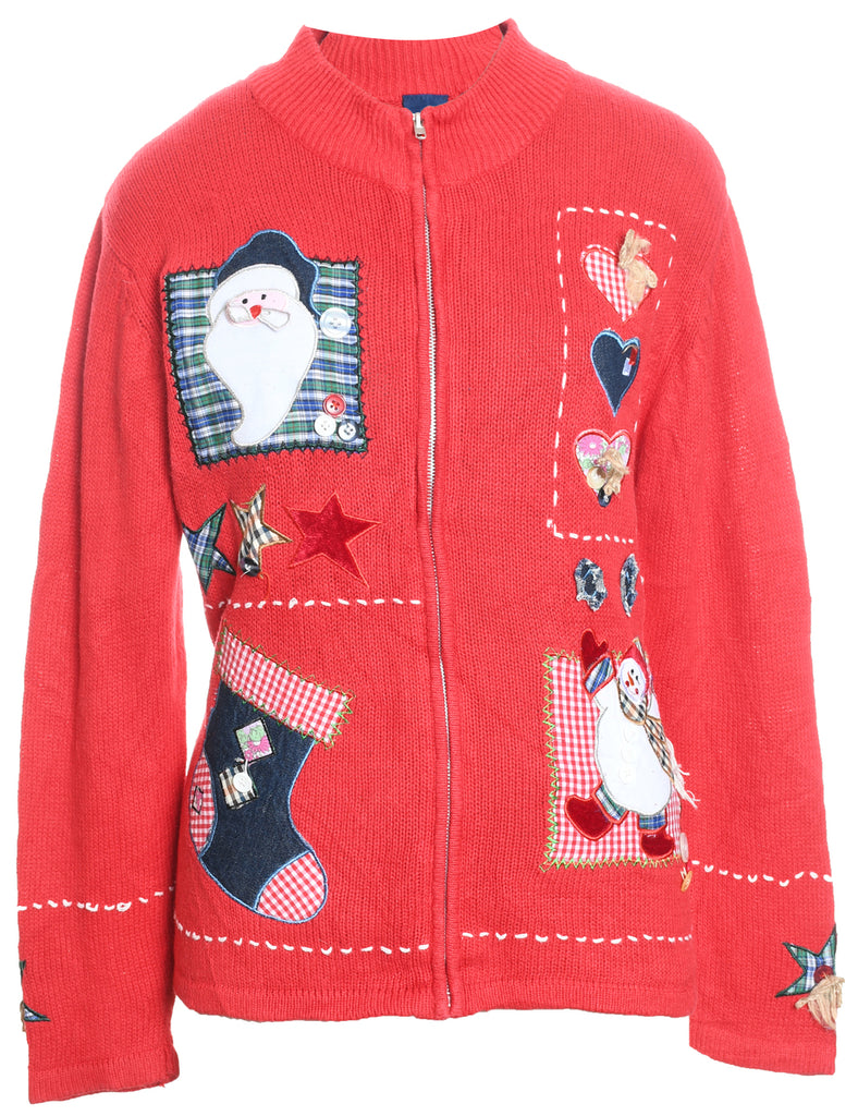 Festive Print Christmas Cardigan - L