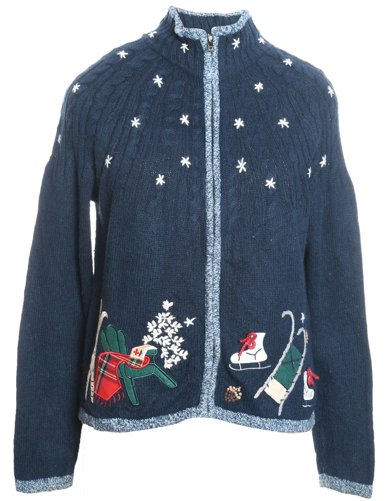 Festive Print Christmas Cardigan - S