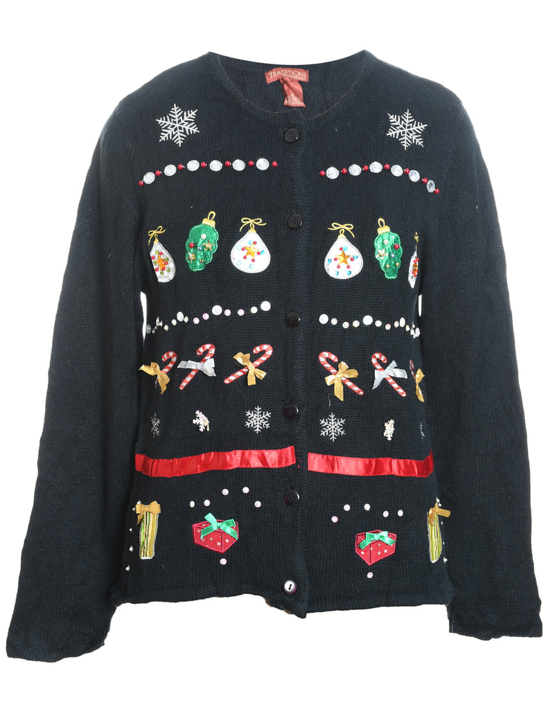 Festive Print Christmas Cardigan - S