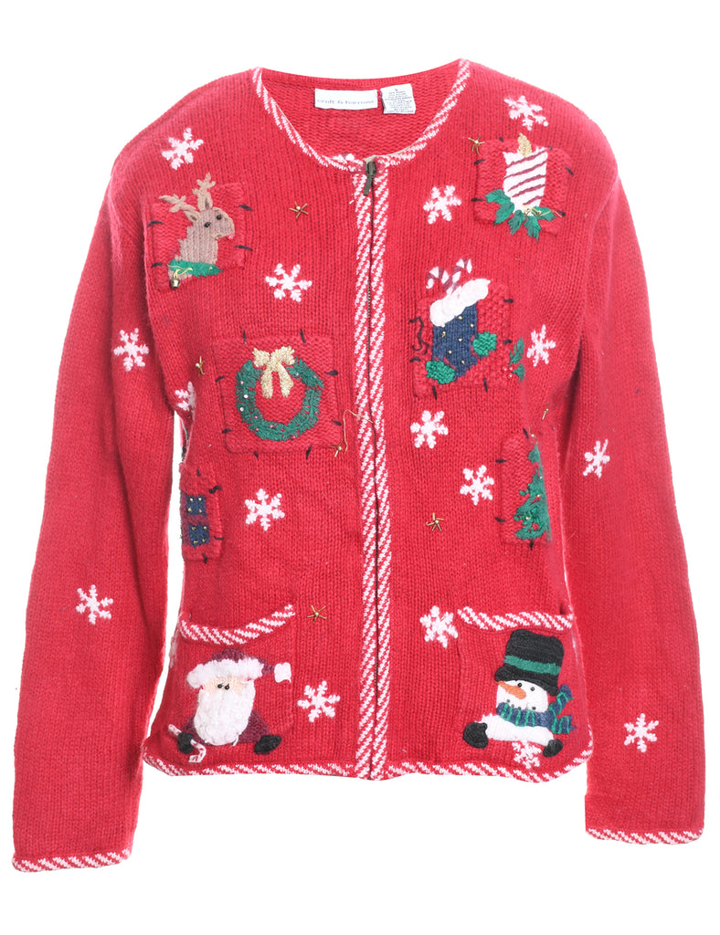 Festive Print Christmas Cardigan - S