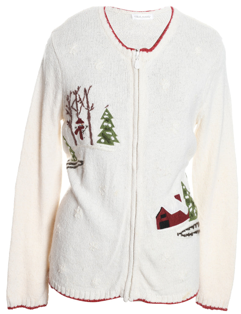 Festive Print Christmas Cardigan - M