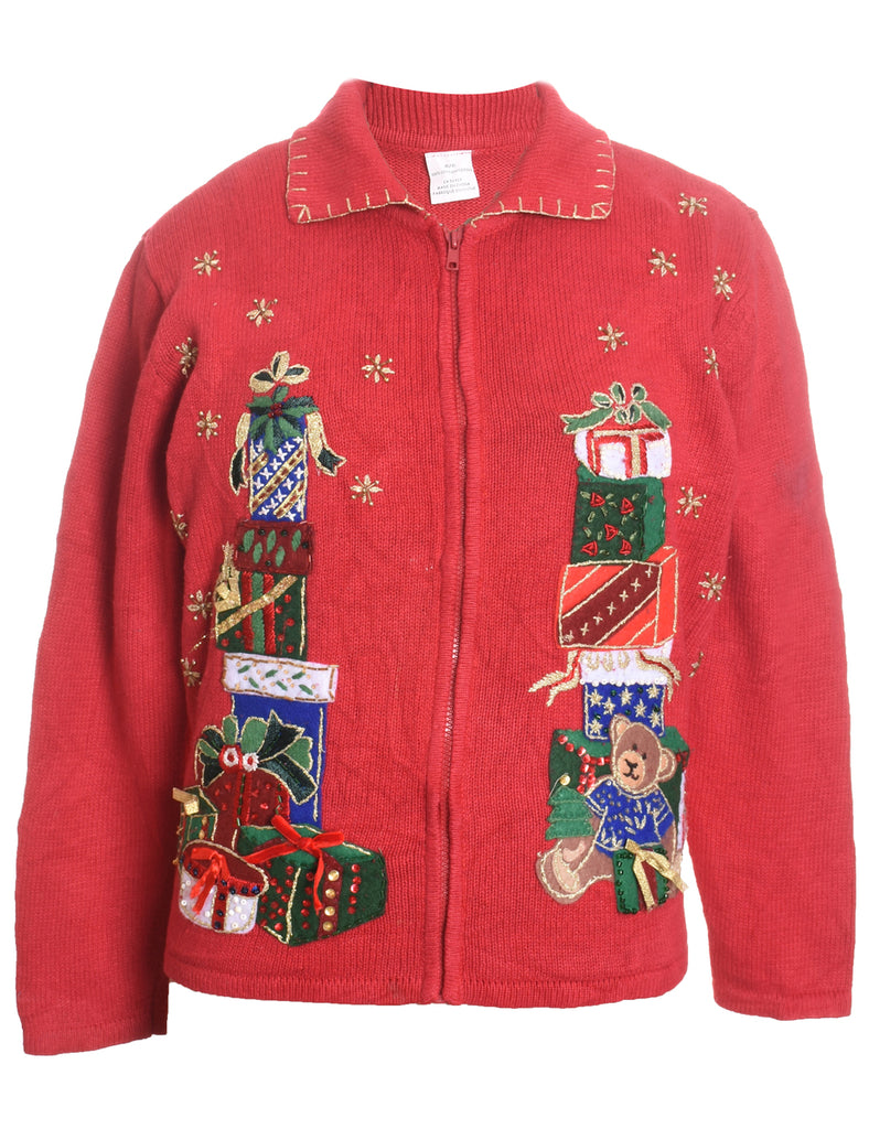 Festive Print Christmas Cardigan - M