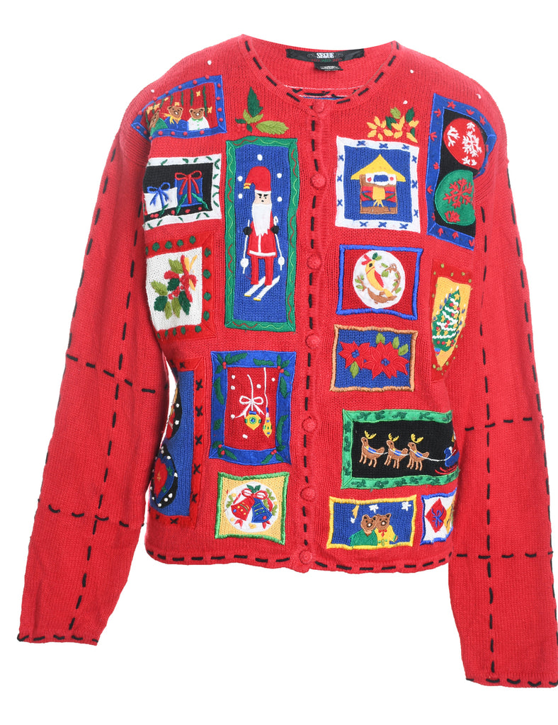 Festive Print Christmas Cardigan - L