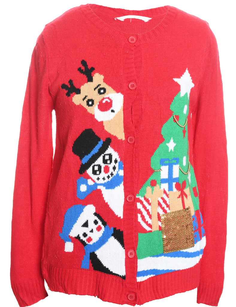 Festive Print Christmas Cardigan - L