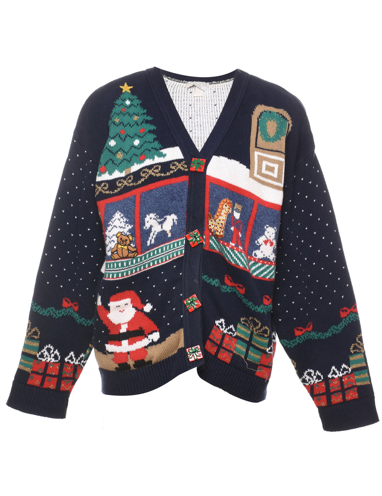 Festive Print Christmas Cardigan - M