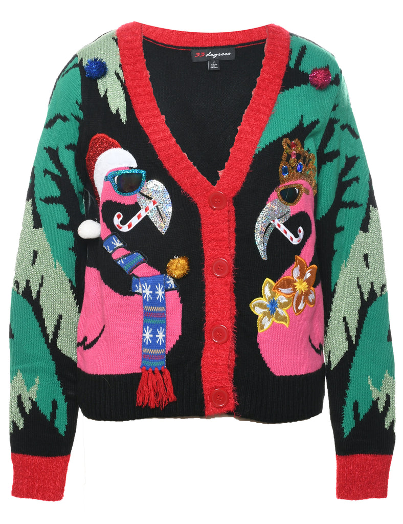 Festive Print Christmas Cardigan - S