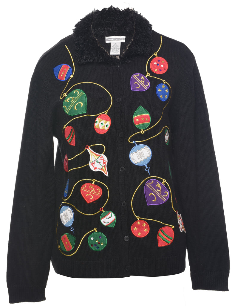 Festive Print Christmas Cardigan - M