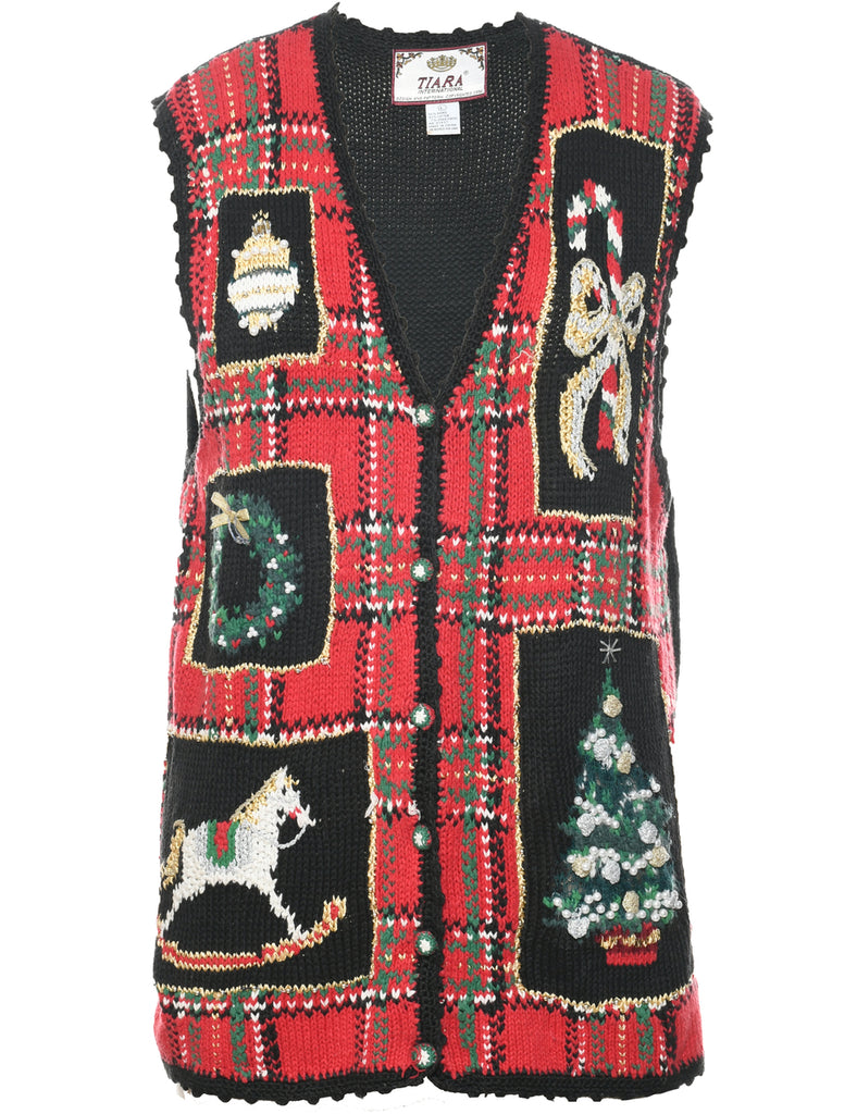 Festive Print Christmas Cardigan - L