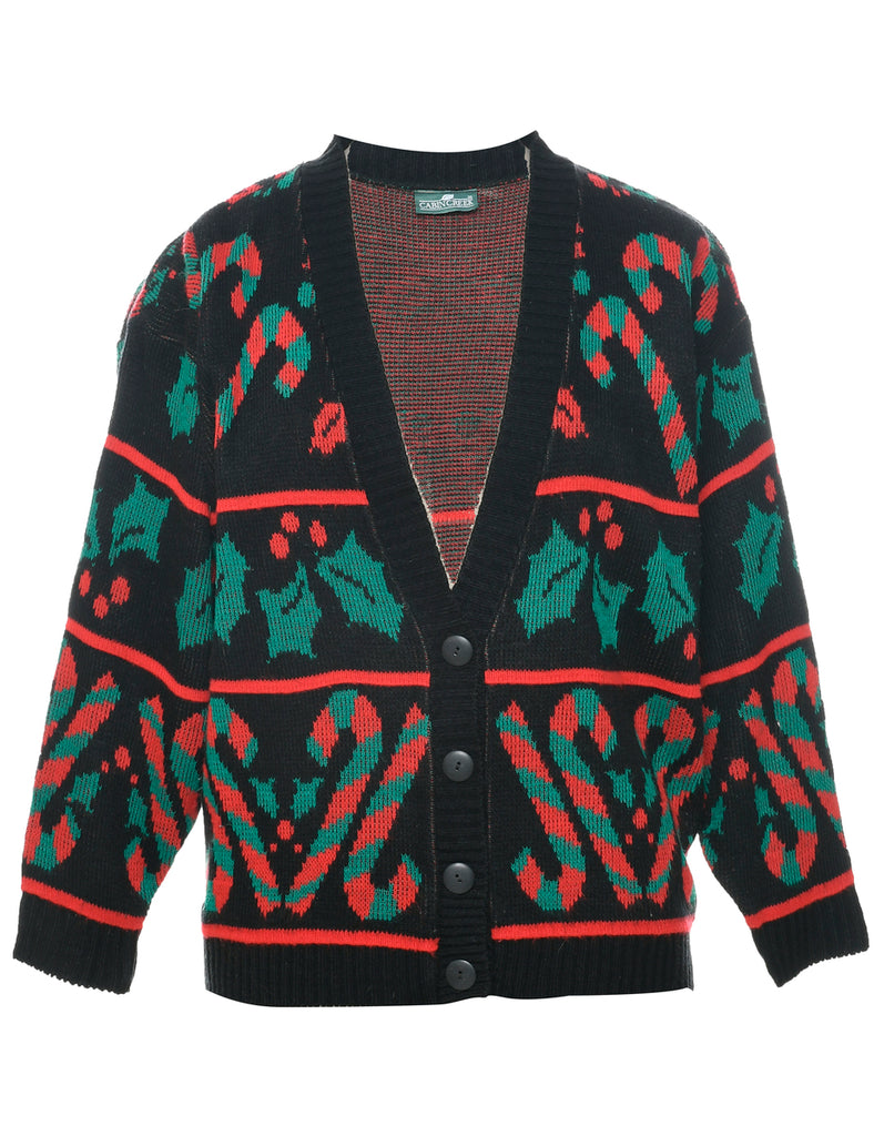 Festive Print Christmas Cardigan - L