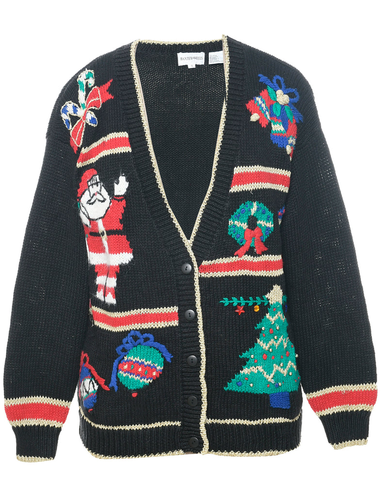 Festive Print Christmas Cardigan - S