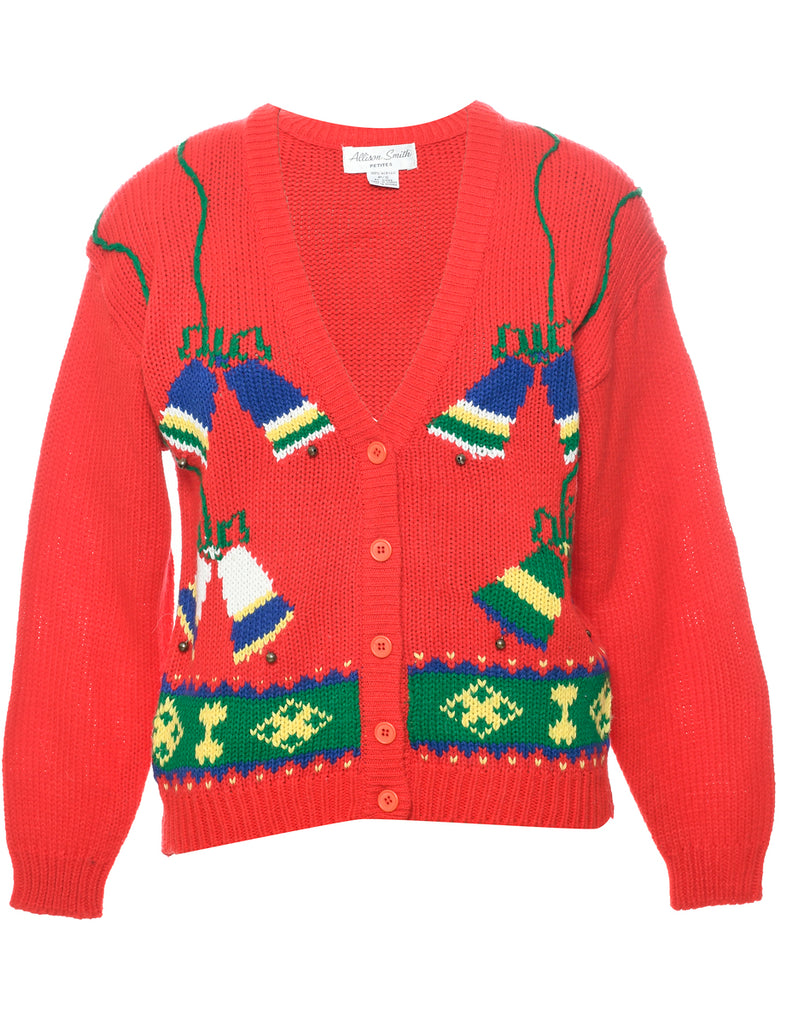 Festive Print Christmas Cardigan - S