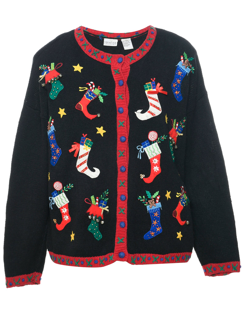 Festive Print Christmas Cardigan - L